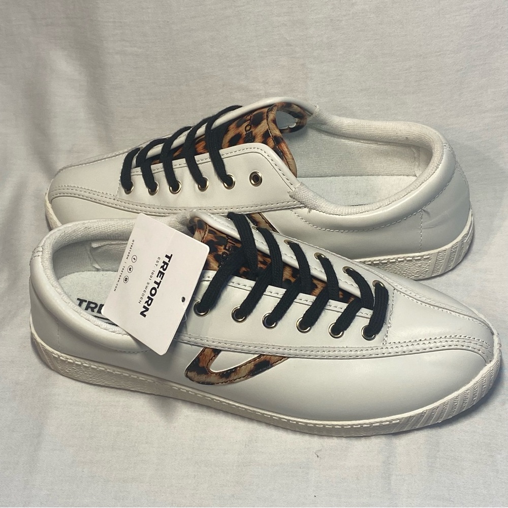 TRETORN ECO Ortholite White/Cheetah Leather Lace Up Sneakers Size 10